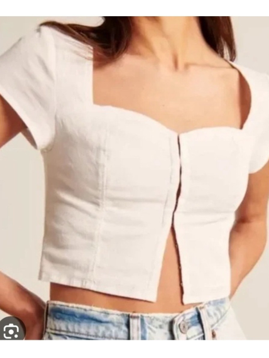 Abercrombie & Fitch A&F Front Clasp Crop Top White Women's Xl New Preppy Summer